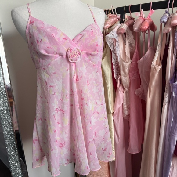 Vintage Linda Floral Pink Women's chemise slip M coquette fairy feminine - Picture 2 of 7